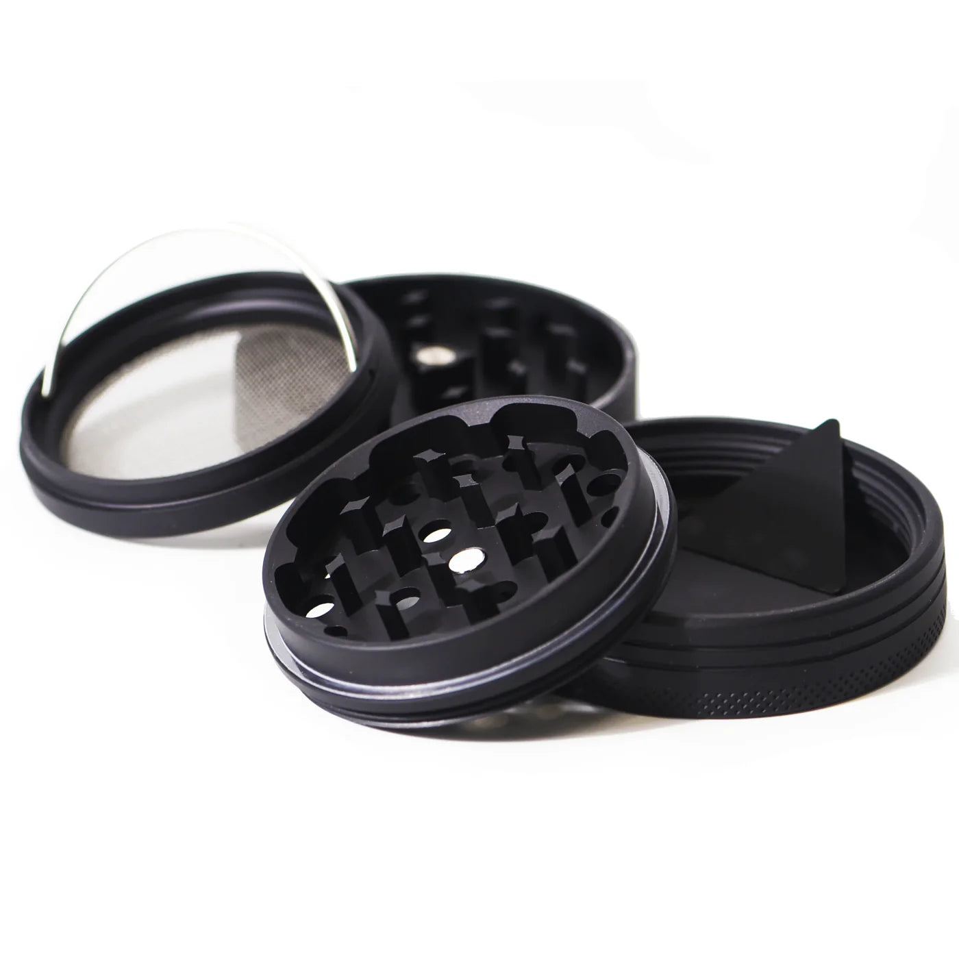 Herb Grinder, 2.5 inch (63.5mm), 4 Piece, Black Aluminum