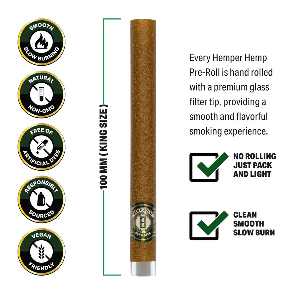 Pre-Rolled King Size Glass Tipped Hemp Rolls | 2PK
